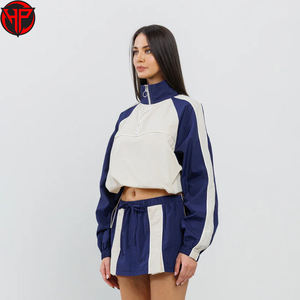 Ensemble de survêtement pull à demi-fermeture éclair personnalisé pour femmes Nylon Jogging haut court coupe-vent veste grande taille deux pièces ensemble court - Product Image 2