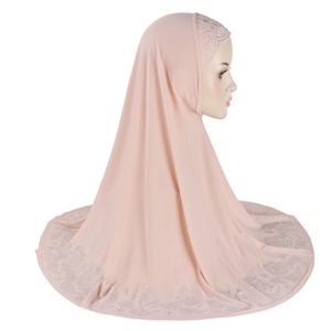 Solid Color Muslim Hijab Caps Fashionable Cross-Style Ladies Headscarf Turban Bonnet Medium Length 1 Piece with Cartoon Pattern - Product Image 3