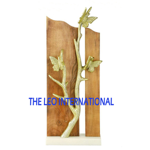 Laiton métal bois dos marbre Base feuille forme or fini Sculptures modernes de l'Inde luxe fait à la main maison décorative - Product Image 2