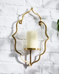 Elegante candelabro de pared de metal con forma morisca, escultórico, acabado dorado, candelabro de pared clásico - Product Image 6