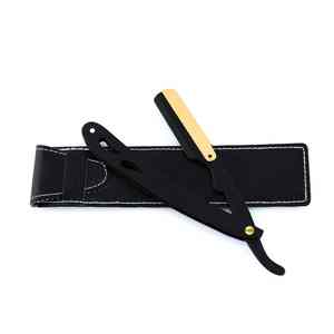 Rasoirs de rasage de barbier de qualité supérieure rasoir de rasage en acier inoxydable à bord droit enduit de couleur noire, pochette en cuir à la demande - Product Image 5