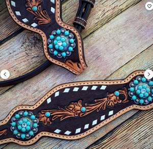 Conjunto de aparejos de cuero genuino para caballo estilo western, ligero, con cabezada, pechera y cierre de hebilla, personalizable, Kaamkaaj - Product Image 2