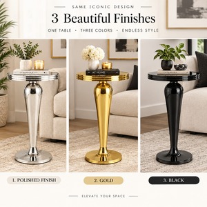 Modern Polished <b>Silver</b> Round <b>Side</b> <b>Table</b> Metal Pedestal Accent <b>Table</b> - Product Image 4