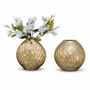 Exclusive Gold Metal <b>Textured</b> Flower <b>Vase</b> Handcrafted Hammered Iron Flower Pot For Living Room & Office Table Decoration <b>Vase</b> - Product Image 6