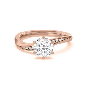 Bague de fiançailles Peaceful Jewelry à bande incurvée, diamant de laboratoire rond brillant de 0,80 ct, qualité F-VS2, sertie dans un or massif 14 carats poli - Product Image 2