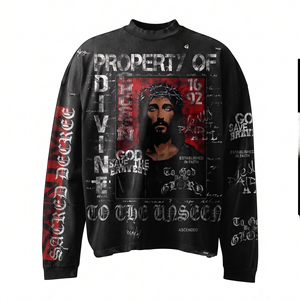 Camiseta premium de manga larga raglán de algodón de 220 GSM con paneles en contraste, estampado personalizado, 100% algodón, para hombre, corte holgado, estampada. - Product Image 3