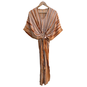 Robe kaftan en soie crêpe tie-dye pour femmes, robe maxi bohème recyclée, marché de gros au meilleur prix - Product Image 1