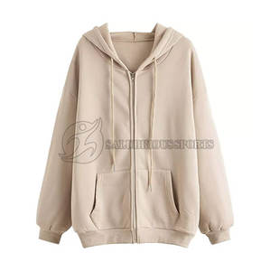 Sudadera con capucha extragrande personalizada para mujer, de forro polar, manga larga, con cremallera frontal completa, bolsillos tipo canguro, cuello con capucha, poliéster/algodón para otoño - Product Image 2