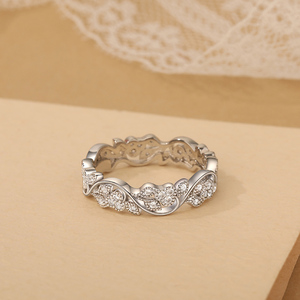 Jeulia Infinity Leaves Eternity <b>Ring</b>-Sterling <b>Silver</b> with 14K Rhodium Plating and <b>Emerald</b> Cut Diamond for Women - Product Image 4