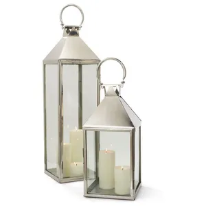 Metal and Glass Tableware Different Sizes Lantern Top Selling Square Shape Mirror Polished Wedding and Events Lanterns