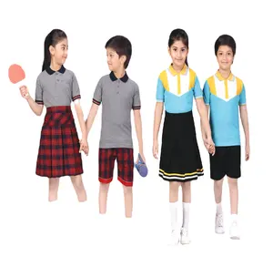 Children Student Clothing School Uniforms Plain T shirt Red Checks Skirt Black Plain Skirt Dress Set