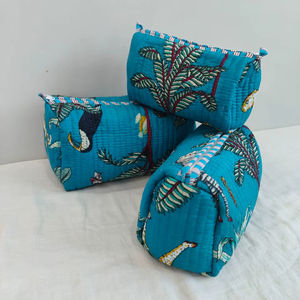 3-Piece Cotton Quilted Animal Print Zipper Closure Lightweight <b>Makeup</b> <b>Bag</b> & for Organizer Set for Casual Travel - Product Image 1