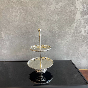 Soporte de lujo para servir, soporte para té de la tarde, soporte para pasteles de 2 niveles, soporte plateado para postres, soporte para pasteles con espejo - Product Image 1