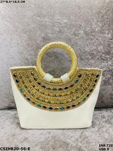 Artisan Handcrafted Designer Stone & Perlé Bridal Jute Sac à main Une soirée et un accessoire de mariage intemporels pour les femmes élégantes - Product Image 6