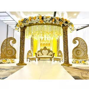 Décor de scène traditionnel pour réception et fiançailles, en fibre de verre dorée sculptée, pour événements de mariage indiens - Product Image 1