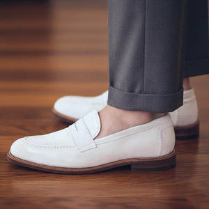 Wholesale Best Selling <b>Men's</b> Genuine Leather Handmade Hard Sole Lightweight Casual Business Wedding <b>Shoes</b> White - Product Image 3