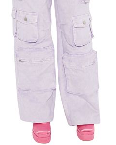 Lavender <b>Wide</b> <b>Leg</b> <b>Cargo</b> Pants Women High Waist Denim Trousers With Multi Pockets Casual Streetwear Manufacturer Supply OEM - Product Image 6