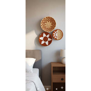 Juego de 3 Cestas de Pared Tejidas a Mano con Hojas de Palma, Decoración Bohemia Circular con Patrón Floral, Decoración para el Hogar para Diwali y Pascua - Product Image 3