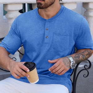 T-shirt homme respirant à manches courtes de couleur bleue avec poche avant conception personnalisée à séchage rapide T-shirts pour hommes - Product Image 2