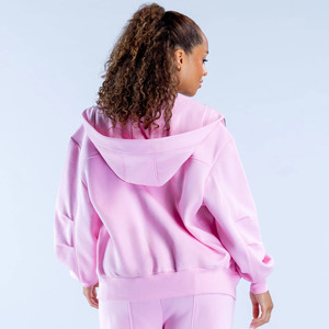 Meilleure vente Rose clair femmes goutte épaule raviver sweat à capuche zippé Anti-rides respirant hiver 100% coton blanc haute rue - Product Image 4