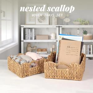 Ensemble de 2 paniers tissés carrés avec ouvertures en forme de coquille Panier de rangement fait à la main Vente en gros écologique Fabriqué au Vietnam - Product Image 4