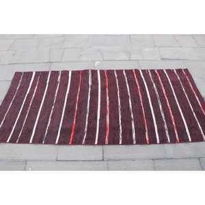 Alfombra Turca, Alfombra Decorativa de 2.9x6.6 pies, Alfombra de Lana Kilim Roja y Blanca - Product Image 4