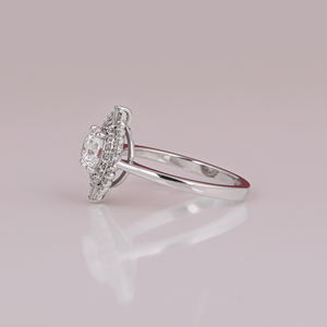 Bague de fiançailles romantique en or massif 14KT cultivé en laboratoire Double Halo Starburst Design Baguette Cut Diamond 1.0-1.3 Carat Gold Plated - Product Image 6