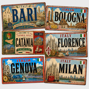 Letrero Metálico Vintage de la Ciudad de Italia, Letrero de Metal Rústico Retro, Decoración de Pared para Bar o Garaje, Estilo Antiguo - Product Image 1
