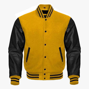 <b>Leather</b> Sleeve Varsity <b>Jacket</b> Wool Body <b>Retro</b> Letterman College Style Streetwear Outerwear Wholesale - Product Image 2