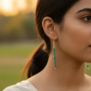 925 <b>Silver</b> Green Stone Bead <b>Drop</b> <b>Earrings</b> for Women Trendy Gold Plated Dangle for Parties Religious Featuring Pearl Diamond - Product Image 1