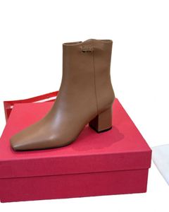 Women New Short Boots Brown High Heels Women Boots Pointed Belt Buckle Roman Style Winter Ankle Boots Thick Heel Valentinoing - Product Image 4