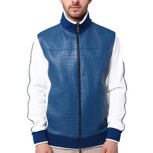 Chaqueta de piel de cocodrilo para hombre, Cazadora Bomber de cuero blanco con relieve de cocodrilo - Product Image 1