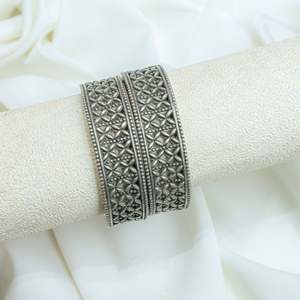 925 Silver Ditya Petal Jali Statement Bangle Single Piece Fine Silver Bangles - Product Image 1