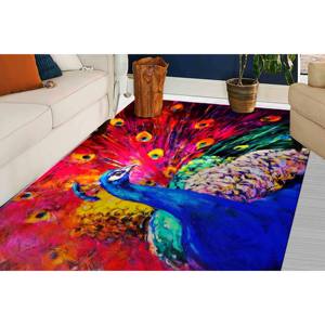 Tapis coloré motif paon : Tapis animalier imprimé en 3D, tapis de couloir, avec poils doux - Product Image 4