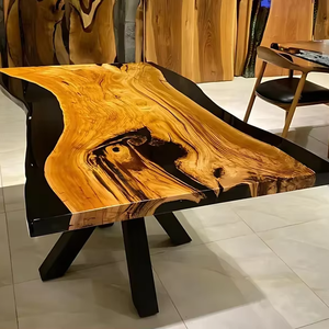 Plateau de table à manger en résine époxy noire à bord vif, table en bois massif faite à la main, mobilier moderne de luxe - Product Image 1