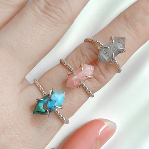 925 Sterling Silver Rhodonite Hexagon Point Original Gemstone Twisted Adjustable Band Prong Setting Ring Bulk Wholesale - Product Image 4