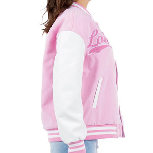 Veste universitaire confortable pour femmes de couleur rose clair vêtements de mode vestes universitaires Letterman pour femmes à bas prix - Product Image 3
