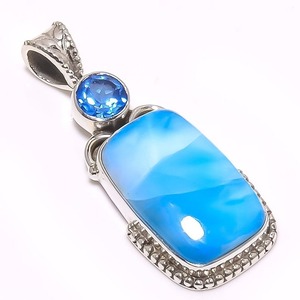 Colgante de piedras preciosas Larimar de Plata de Ley 925, joyería hecha a mano, colgante de estilo bohemio de plata para mujer, regalo de boda para esposa - Product Image 2