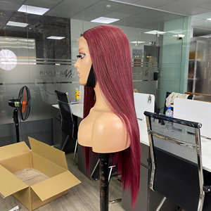 Vietnamese Hair Human Hair Natural Hair Super Double Drawn Burgundy Color Bone Straight Transparent Lace <b>Wigs</b> - Product Image 3