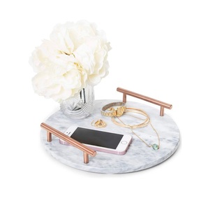 Bandeja de servicio de mármol moderna de gran venta bandeja de comida y fruta de Metal para hoteles y mesas de cena para decorar con mango de Metal - Product Image 2