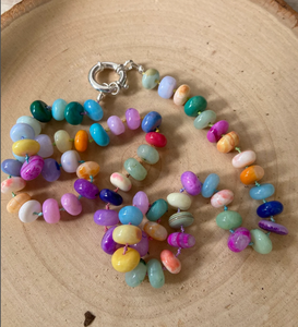 Hand Knotted Colorful Candy <b>Opal</b> Beaded <b>Necklace</b> with Sailor Clasp Connector Fringe Beaded Bandana - Product Image 2