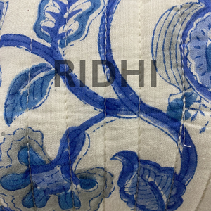Hand Block Printed Blue & <b>White</b> Cotton Quilted Zipper <b>Bag</b>, Reusable Custom Printed Travel Toiletry <b>Bag</b>, Grocery Market Tote <b>Bag</b> - Product Image 3