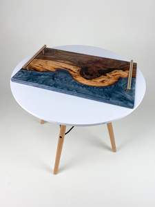 Handmade Walnut Wood Black Epoxy Resin Serving Tray <b>Industrial</b> Metal Handles Luxury Charcuterie Board For Restaurant Hotel Decor - Product Image 4