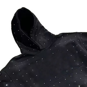 Haute Qualité Polaire 100% Coton Streetwear Hoodies Bouffée Impression Acide Lavage Strass Surdimensionné Personnalisé Unisexe Hoodies - Product Image 3