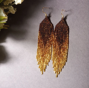 Boucles d'oreilles perles, boucles d'oreilles longues en or brun, boucles d'oreilles extra longues, boucles d'oreilles à franges, boucle d'oreille boho, boucles d'oreilles en perles de rocaille, - Product Image 1