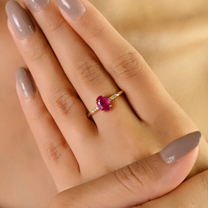 Most Beautiful Simple Design Women Solid 14K Yellow Gold <b>Ruby</b> & Diamond Stacking Engagement Ring <b>Anniversary</b> Gift Jewelry - Product Image 2