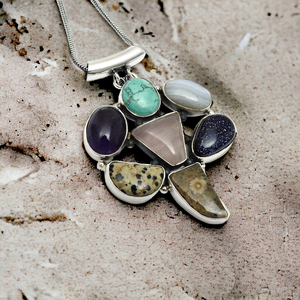 Multi pierres précieuses naturelles en argent sterling 925 Design unique Pendentif élégant fait à la main Bijoux de Bohème Prix de gros Fournisseur en gros - Product Image 1