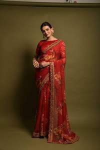 ชุดส่าหรีผ้าจอร์เจตต์พิมพ์ลายปักลายล่าสุด กำลังเป็นที่นิยม คอลเลคชั่นชุดชาติพันธุ์ขายดีที่สุดสำหรับงานปาร์ตี้ - Product Image 6