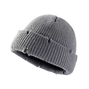 Haute qualité hiver à revers tricoté chapeaux Jacquard personnalisé couleur unie broderie bonnets chaud respirant affaires plage - Product Image 1