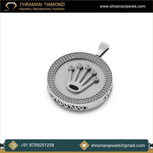 Collier pendentif rond en diamant naturel plaqué or argent 925 avec logo personnalisé glacé, bijoux fins vintage unisexe - Product Image 5